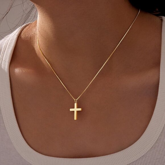 03 Gold Cross Necklace for Women's Gold Plated Dainty Small Cross Pendant Gift - Picture 2 of 6
